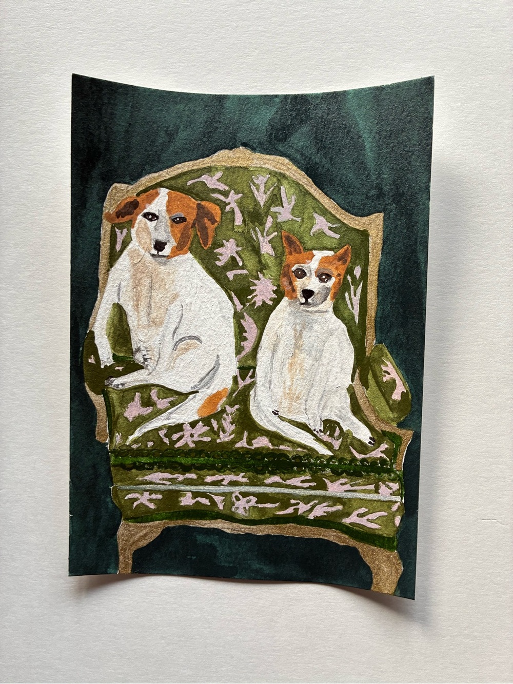 Dogs on a Chair Original Watercolor Painting